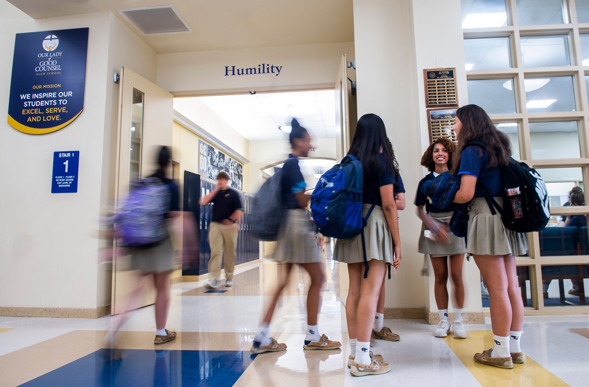 Students waiting in hallway after school 