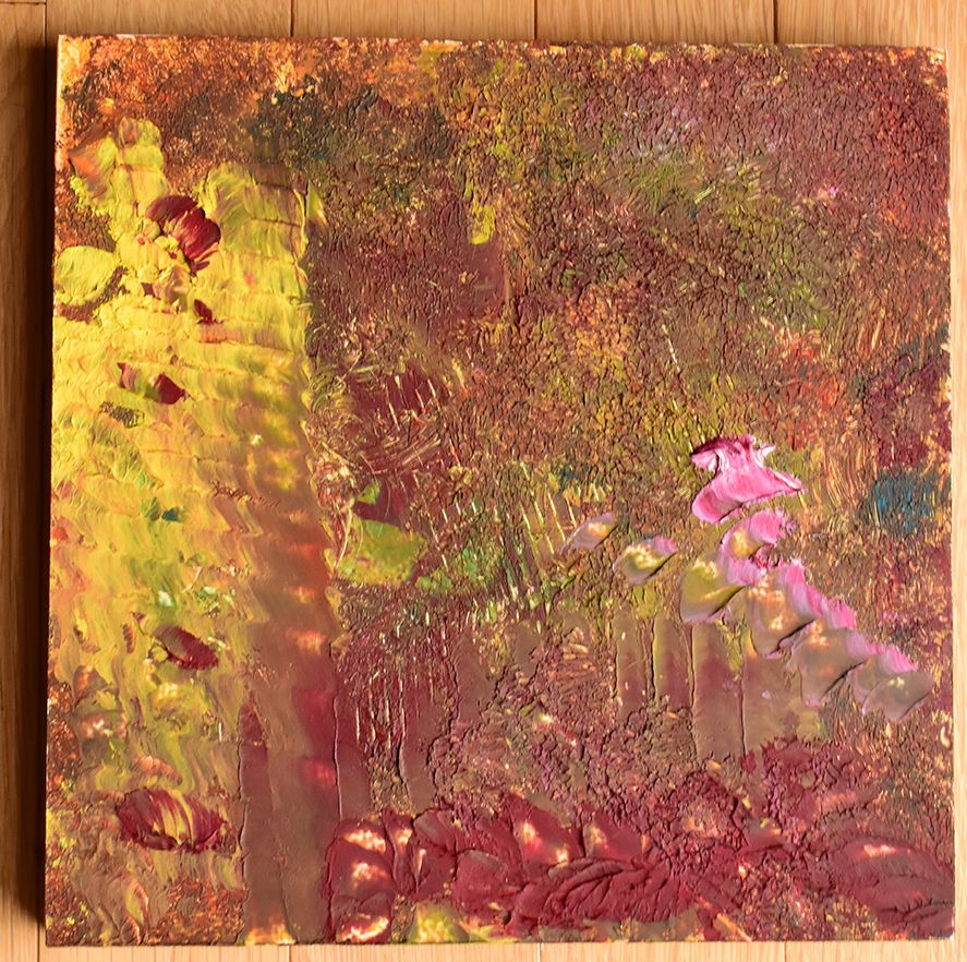 “Putty Knife Abstract”, 2019, cold wax & oil on wood panel, 8” x 8”