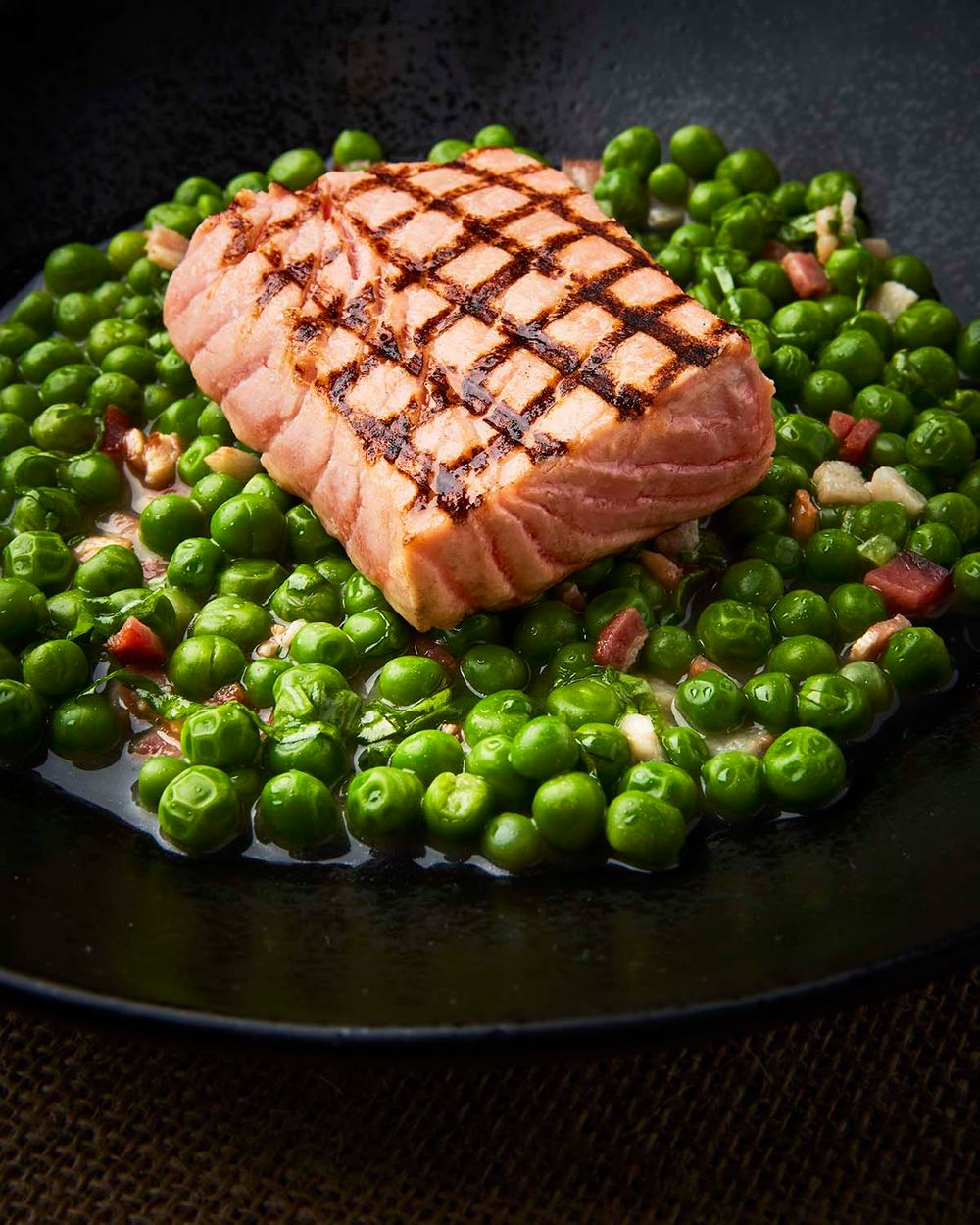 Salmon with Peas and Bacon