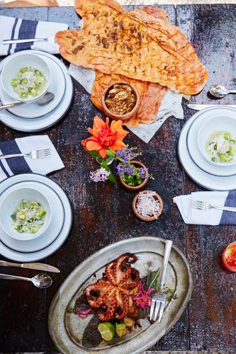 Overhead Table Setting Beauty   Williams-Sonoma Open Kitchen   Hartwood Restaurant Tulum Mexico 2016