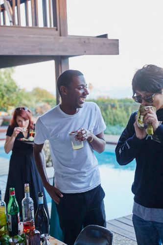 Pool Patio Dinner Party   Courtney McBroom   Aziz Ansari   Leslie Behren   Misty Redding   Jessica Farley   Cody & Tracy Moore   Jerrod Carmichael   David Cho  A141109 Food & Wine Large Marge 2015