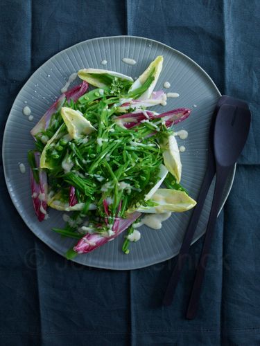 Endive & Sugar Snaps Salad w/Parmesan Dressing. A110119. Homecooking with Jean Georges