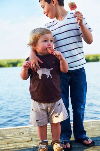 Brooke, Jack & Matthew Deen enjoying Watermelon Kiwi Pops A130127 Jamie Deen Cookbook 2013