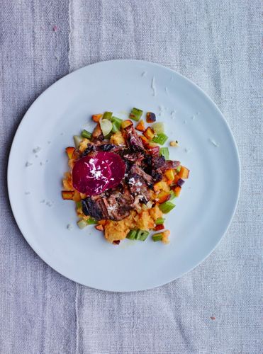 Mashed rutabaga with carrots & swede with oxtails A130709 Root To Leaf Winter 2013