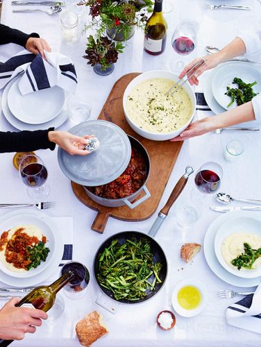 Cookware 15 WSOK   Cast Iron Skillet Hero   Braised Pork Shoulder   Polenta   Brocolli Rabe   A140617 Williams Sonoma My Open Kitchen Fall 2014