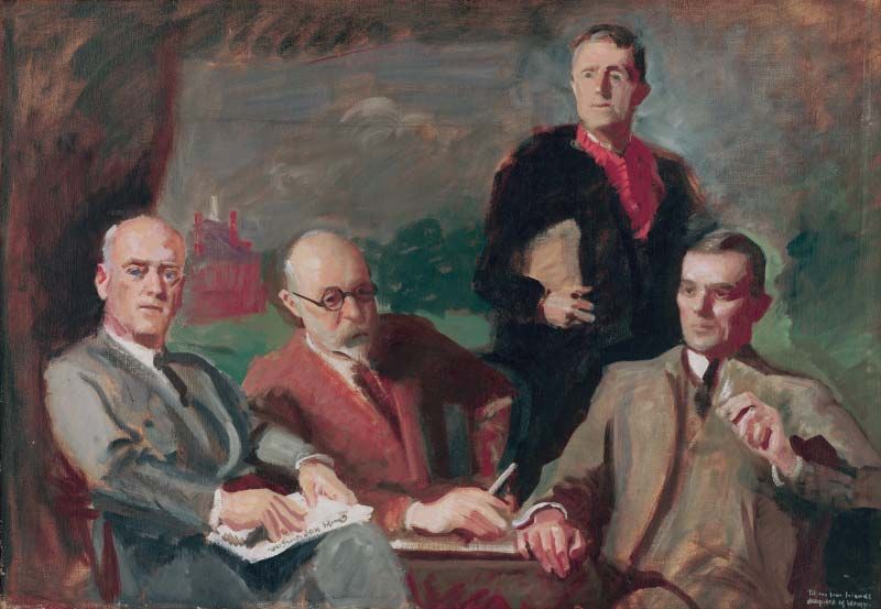 Wm G Perry  , Thos Mott Shaw and Andrew H Hepburn w Arthur SHURCLIFF ,   portrait sketch  of th archts   by Chas Hopkinson  