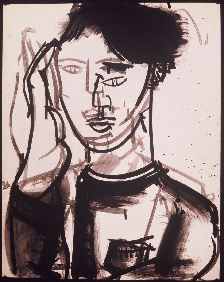 SELF PORTRAIT  as EPHEBE    1971  Berkeley   , 28 x 22"  , ink on paper