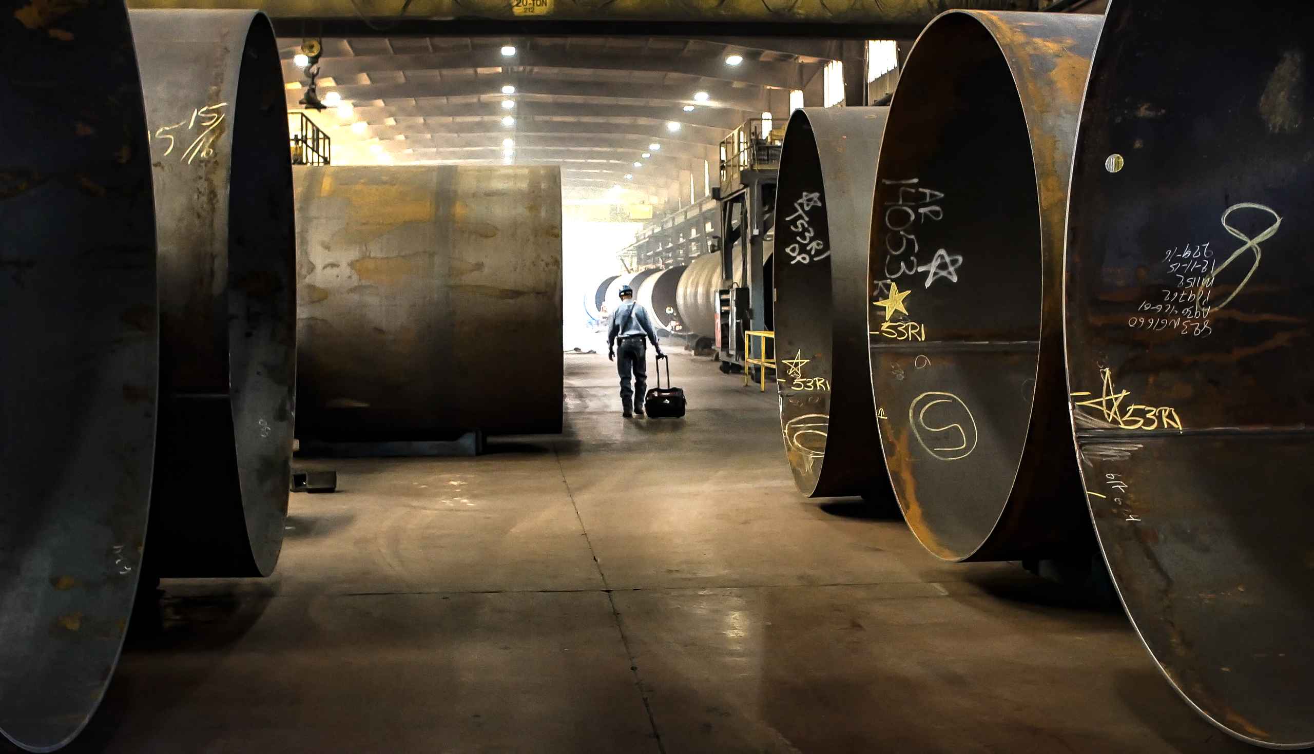 Detailed industrial photo showcasing the making of a tank car, emphasizing the precision and engineering involved. Tank Car Manufacturing Process