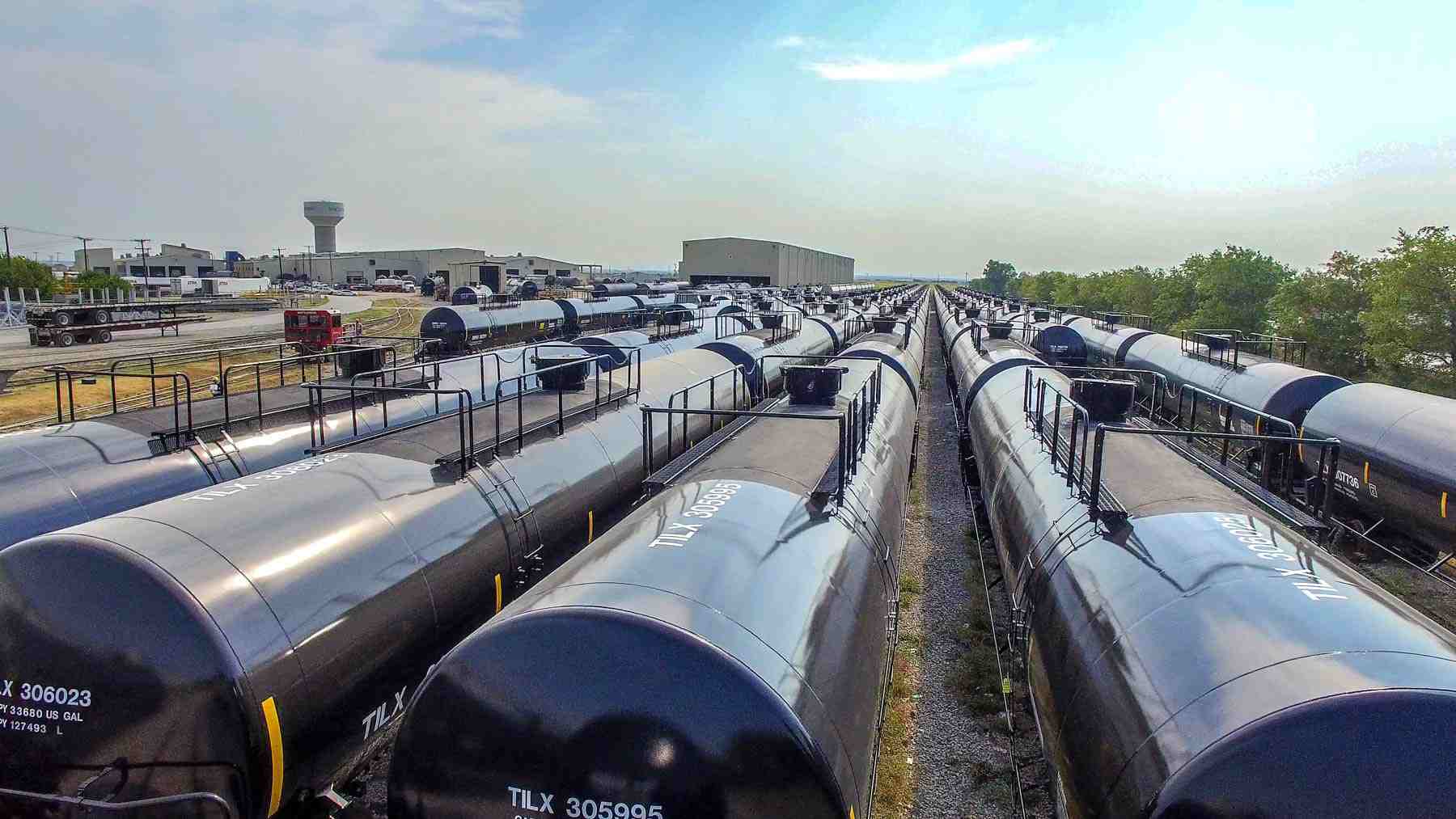 Dallas drone video of lines new tank cars