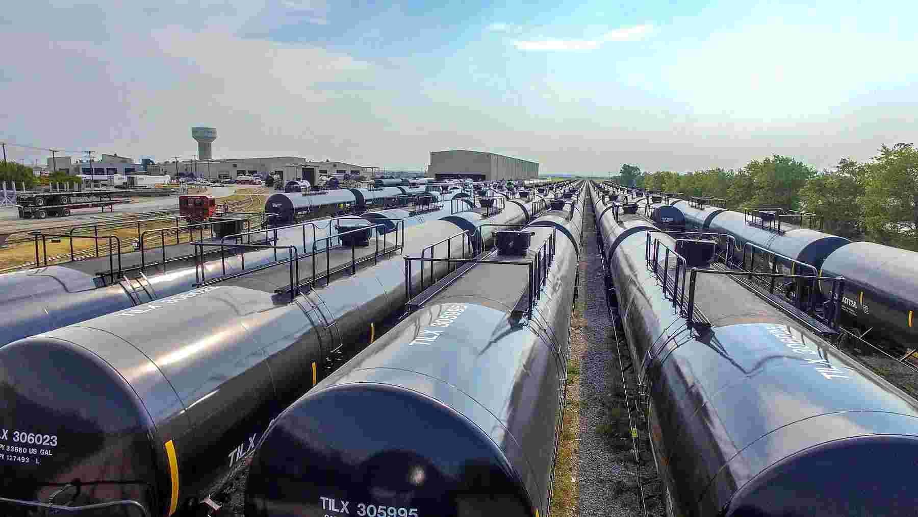 Dallas drone video of lines new tank cars