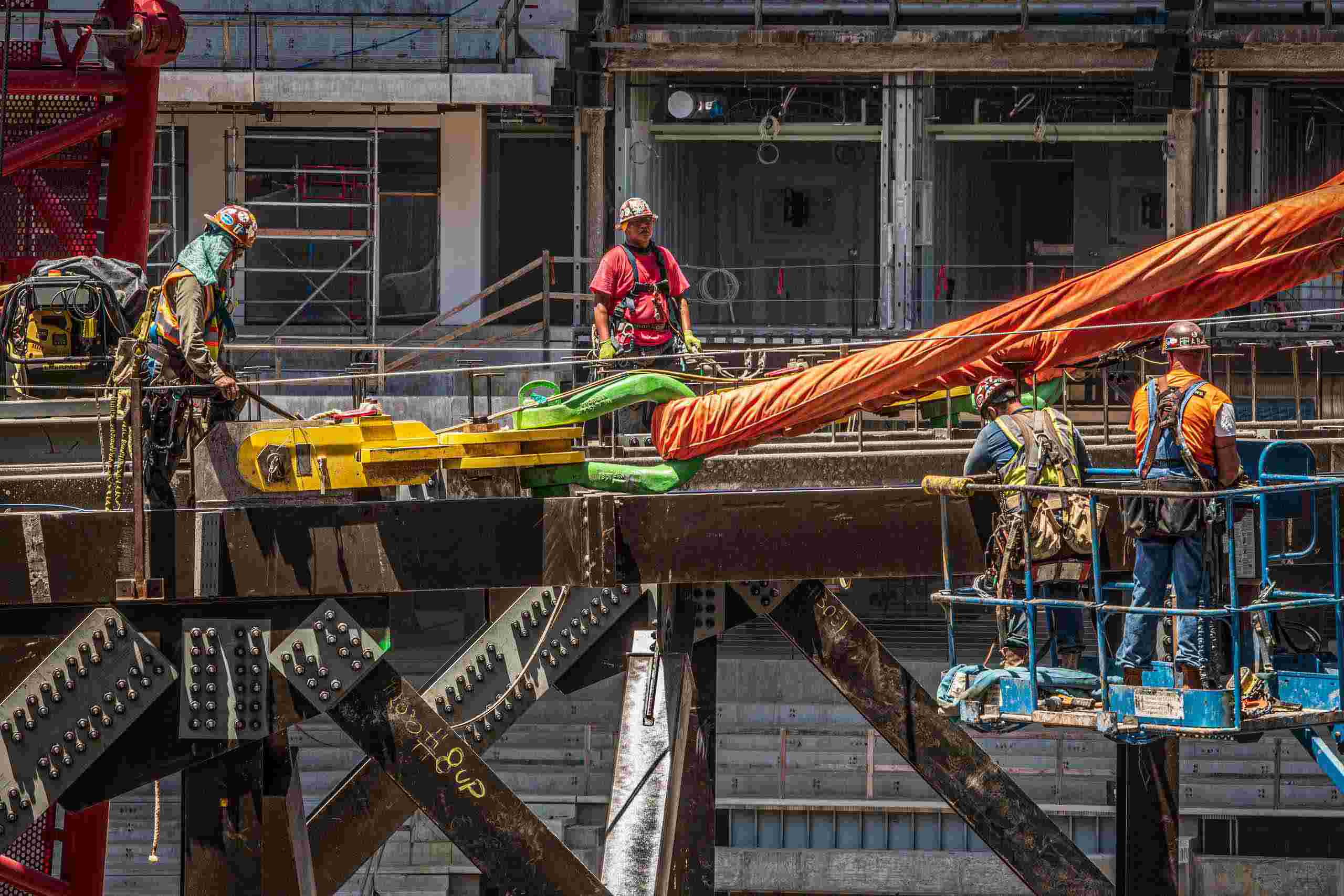 Iron workers building Globe Life Field