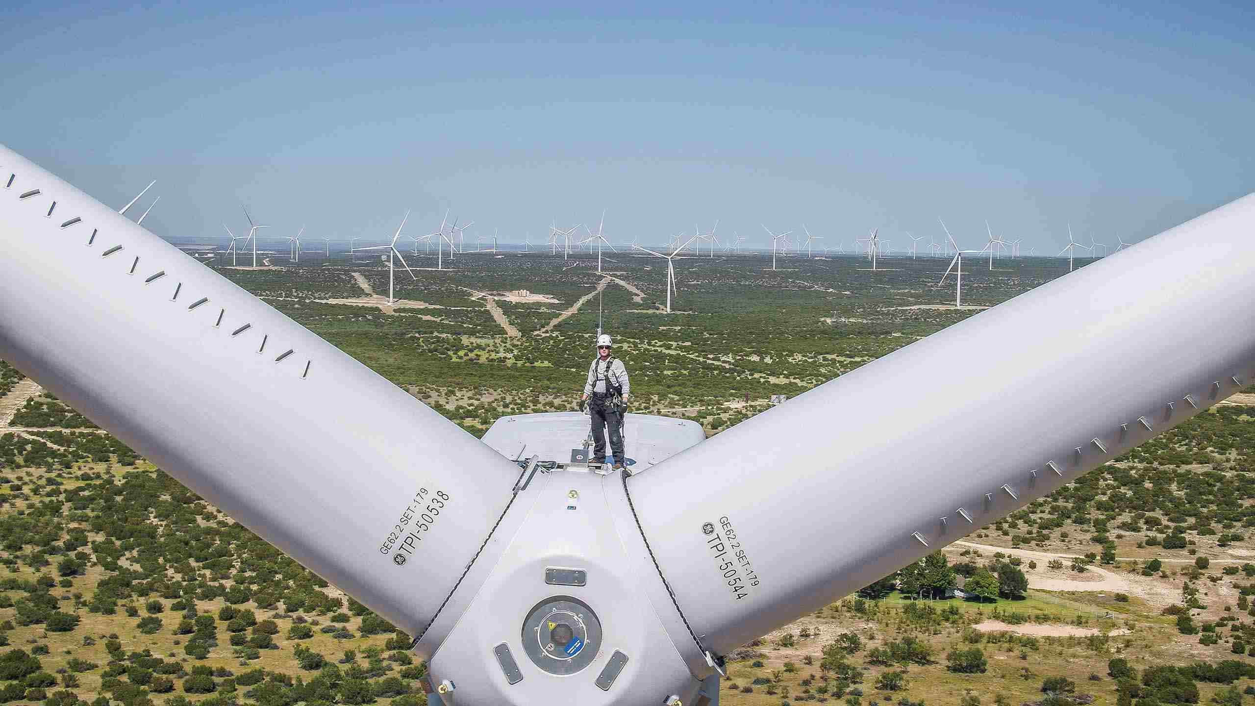  Wind Technicians Inspecting and Repairing Turbines - Industrial Photography