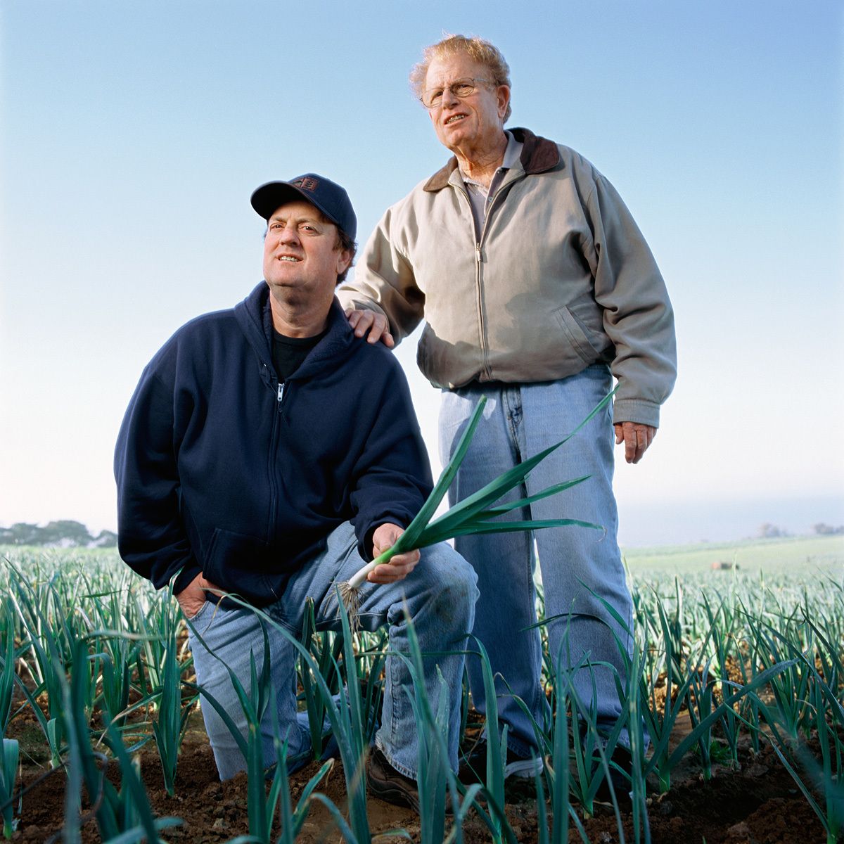 Peter and Red Marci.P. Marci and Sons. Family farming since 1928. Brussel Sprouts, leeks, artichokes, pumpkins, peas, beans, strawberries.