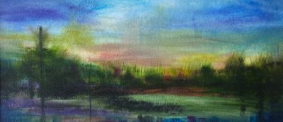 4.75x11 Encaustic painting on encaustiflex paper. Matted. $125. Glimmer