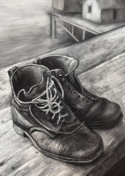 Reproduction from original charcoal drawing. Rice paper print up to 12x16 Retired