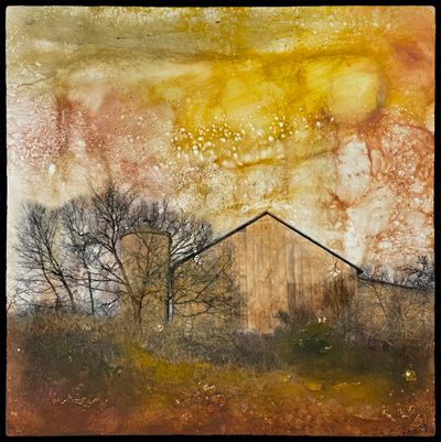 10x10 Encaustic mixed media on cradled panel. Hidden