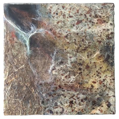 8x8 Encaustic mixed media. Available. Pitter Patter