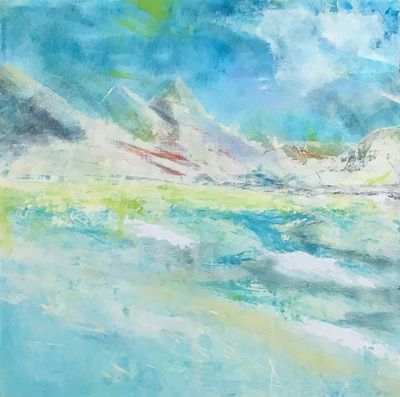10 x 10 Cold wax/oil on cradled panel. Available. Contact the artist. Blue In Green
