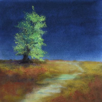 8x8 Pastel and watercolor on cold press watercolor paper. Going Green