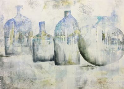 22 x 30 Cold wax/oil on paper. Available. Contact the artist. My Bottles