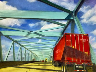 8x10 Mixed media/colored pencils & guoache on paper. Matted. $200. Big Red Truck