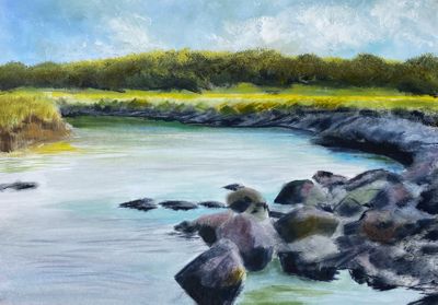 7 3/4 x 11 Cold wax & oils mixed media. Available. Estuary
