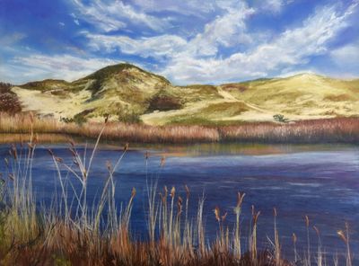 12 x 16 Pastel on board. Available. Cats and Dunes