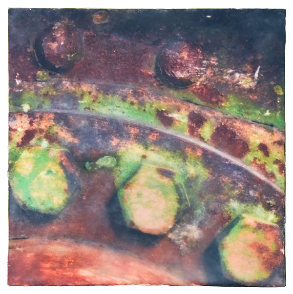 8 x 8 Encaustic image transfer on cradled panel. Limited edition of 3 similar panels. 2 left. Each transfer is unique and may not match this representation exactly. Contact the artist. Bridge-Study