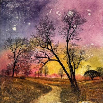 NEW! 8x8 Encaustic mixed media. Deer Park Trail at The Biltmore.