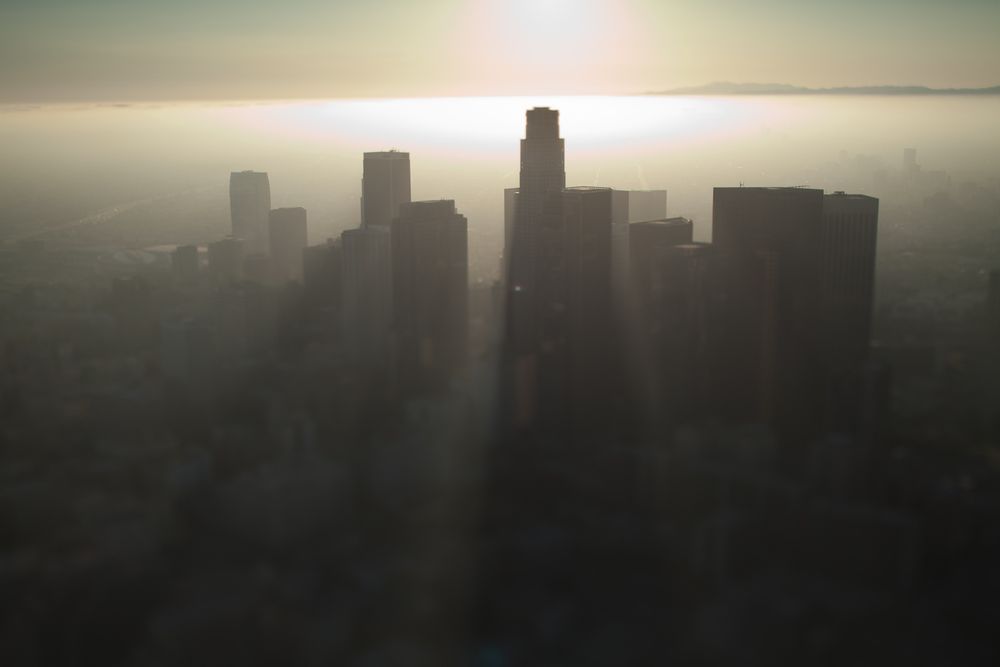 Tilt-shift aerial view of Downtown Los Angeles