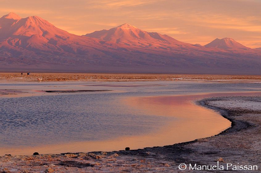 Nikon D300lens Nikon AF-S VR 70-200/2.8 G IF-EDLaguna Chaxa e monti di Puntas Nigras - Chile Luce del tramonto a Laguna Chaxa