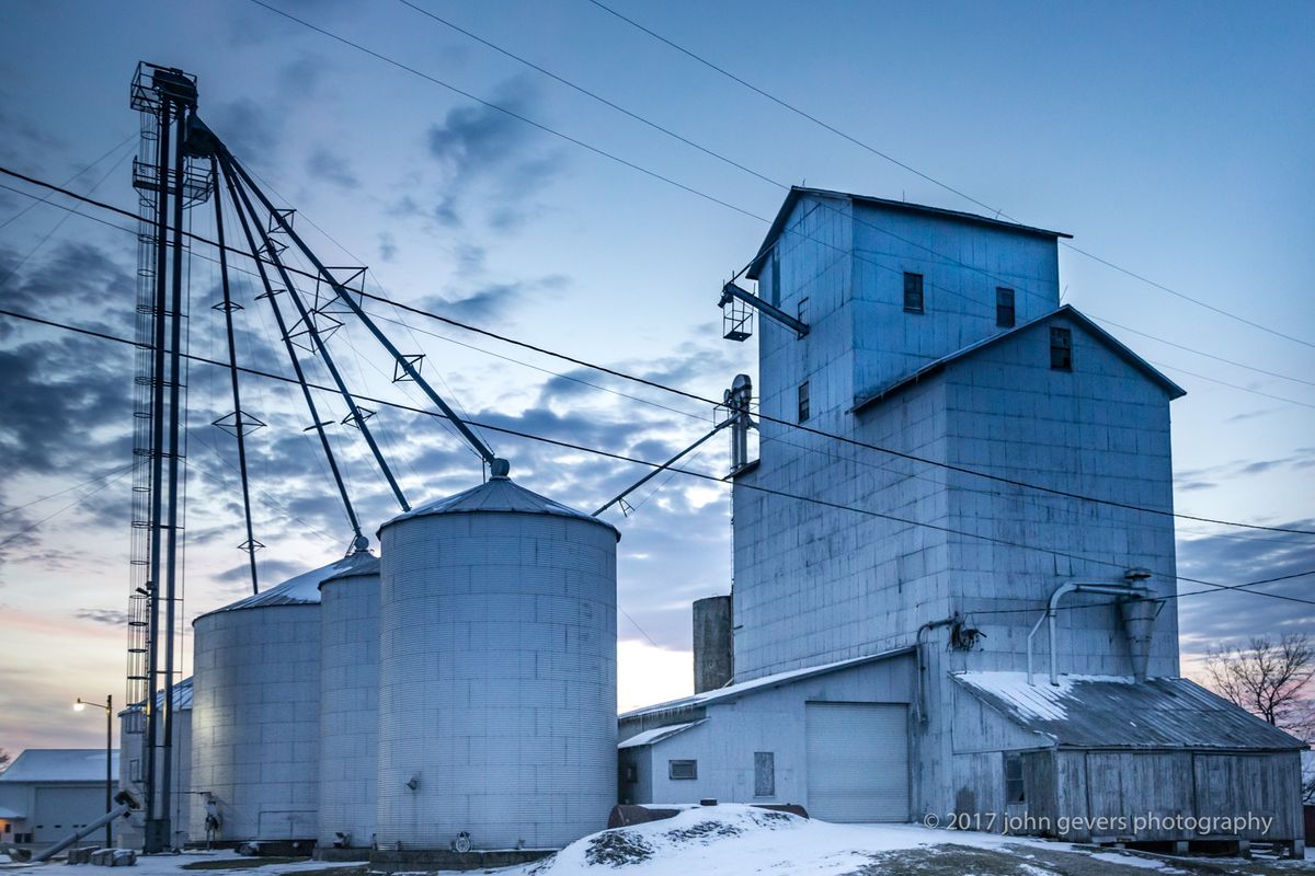 A grain operation in the chilly February dusk air-120