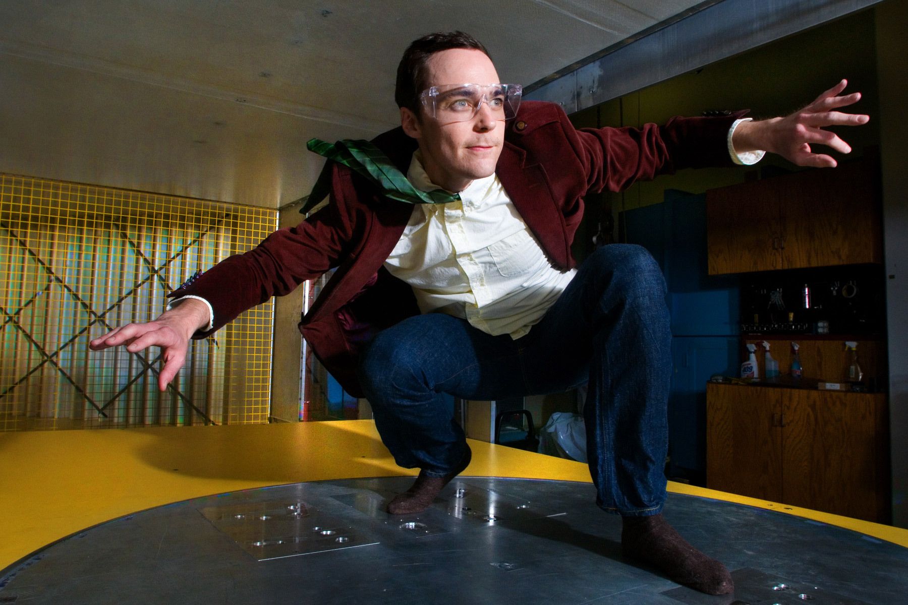 Jim Parsons in the Cal Tech wind tunnel shot for TV Guide Magazine