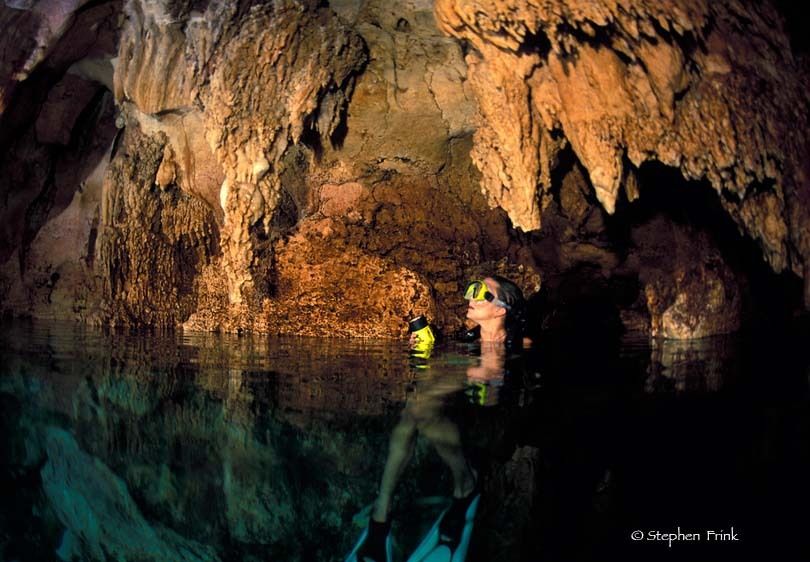 Snorkeler in Chandelier Cave, Palau, Micronesia