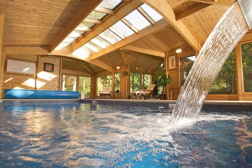 wood cabin swimming pool