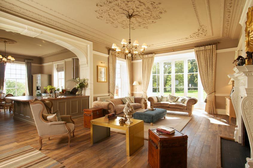 large period lounge with kitchen