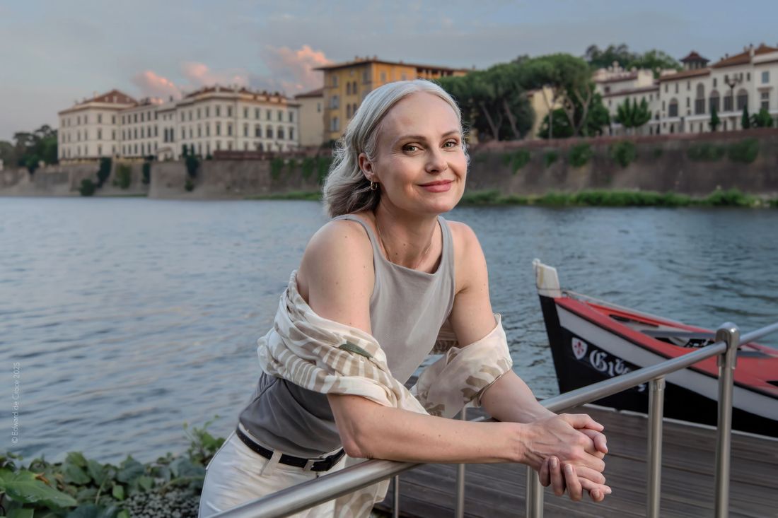 Actor Annie Little On Arno River Florence Italy 
