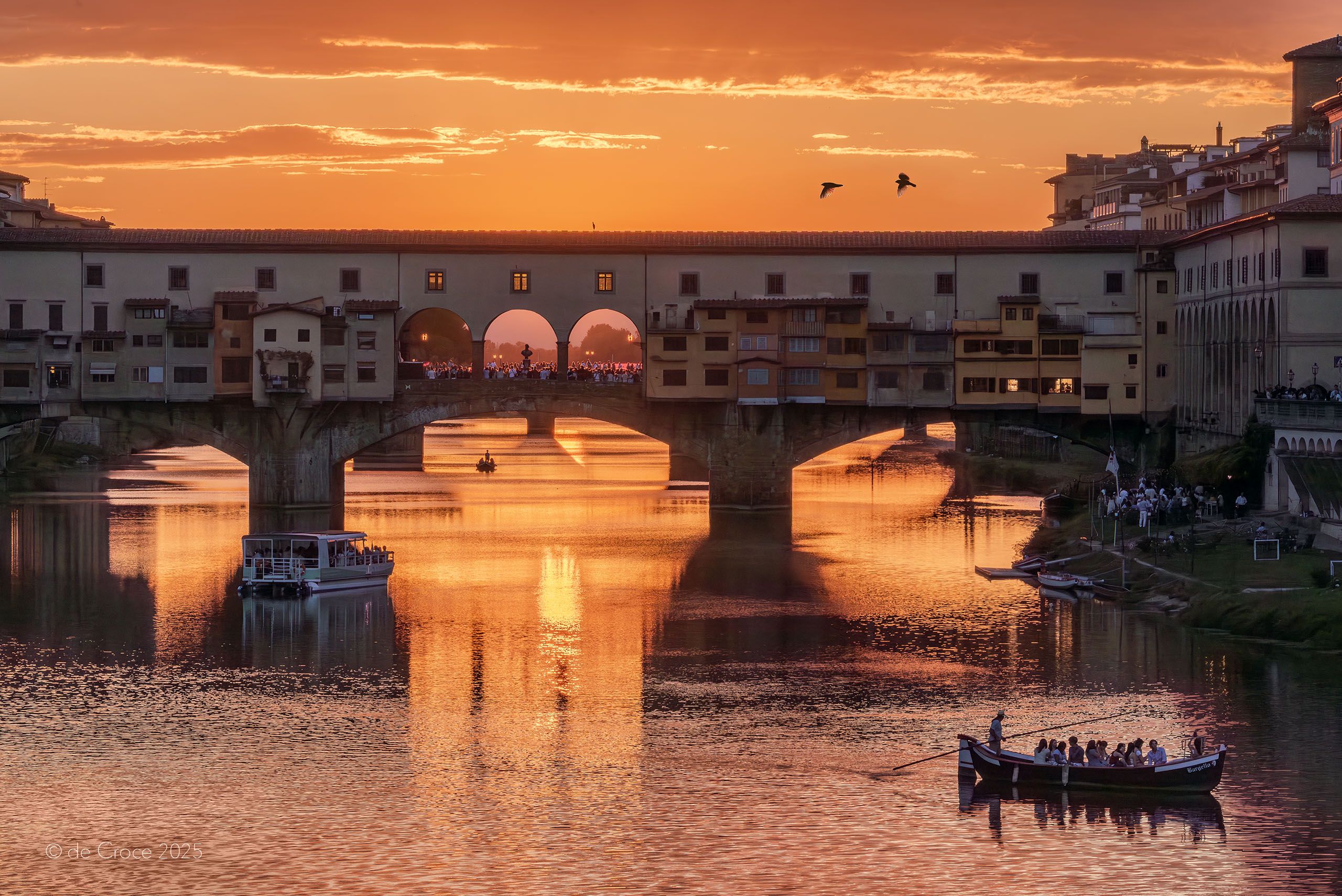 Travel Photography - Sunset Over Pointe Vecchio Florence Italy