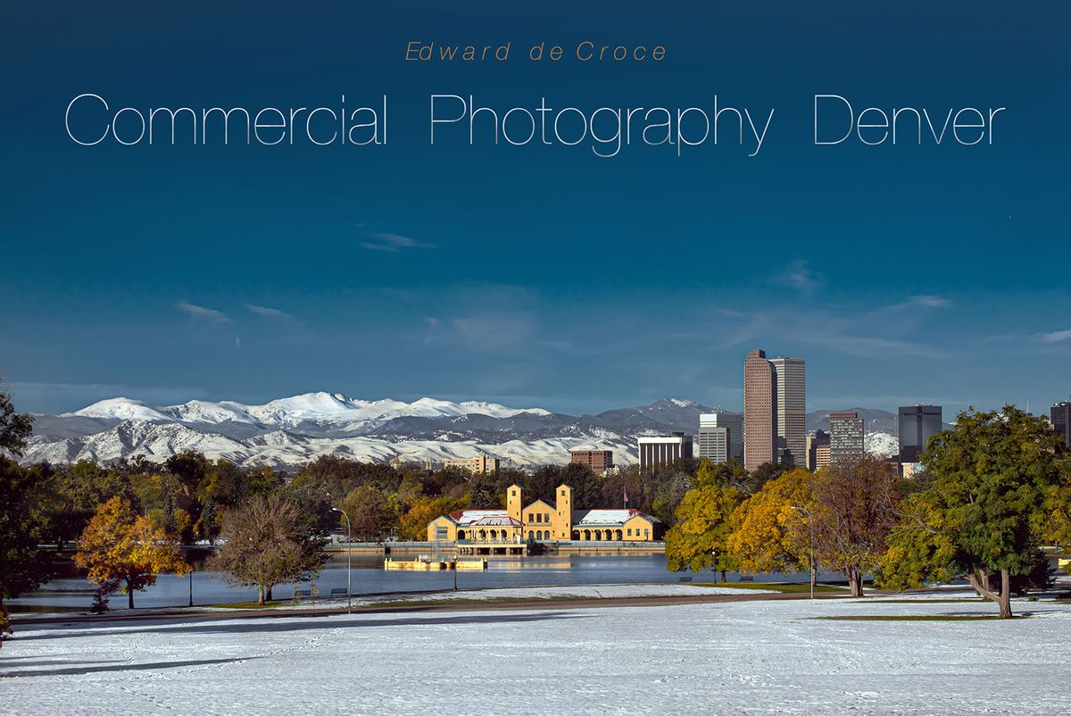 Commercial Photography Denver is a self promotion image of Denver cityscape with snow capped Rocky Mountains Commercial Photography Denver