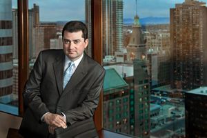 This executive portrait photography in downtown Denver was done at dusk for SFC Energy. Business executive portrait photography