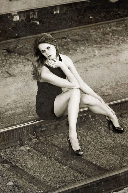 Denver lovely model photography on train track. model portfolio photography