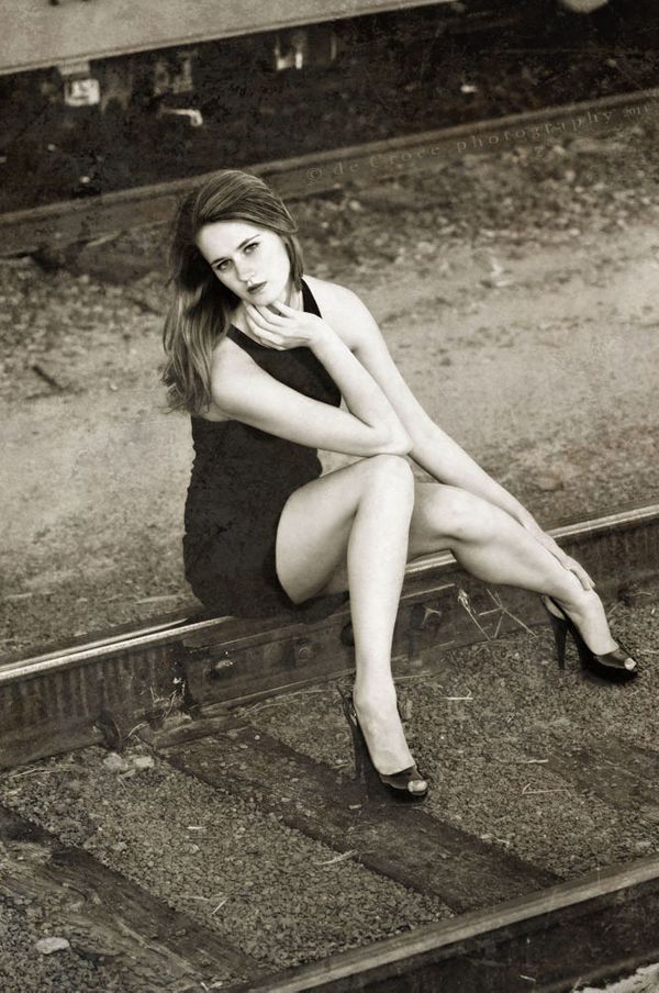 Denver lovely model photography on train track. model portfolio photography