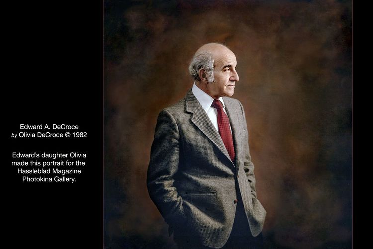 This indoor portrait of Denver people photographer Edward A. DeCroce was made in 1982 by his daughter Olivia A. DeCroce. The portrait was created to accompany an article in Hassleblad Magazine featuing the top ten photographers worldwide of 1982. Edward Angelo DeCroce