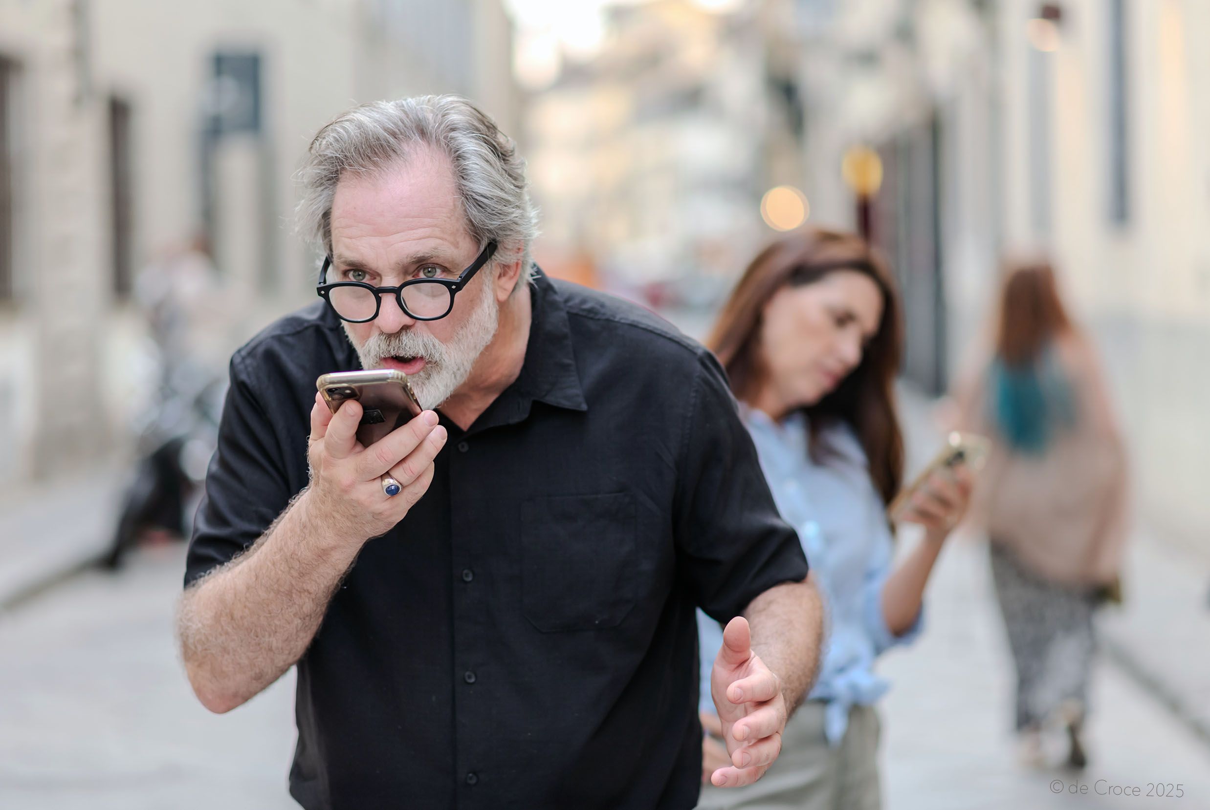 Commercial photography scene in advertisement depicts couple in Europe experiencing problems with itinerary. Travel Hassles Europe