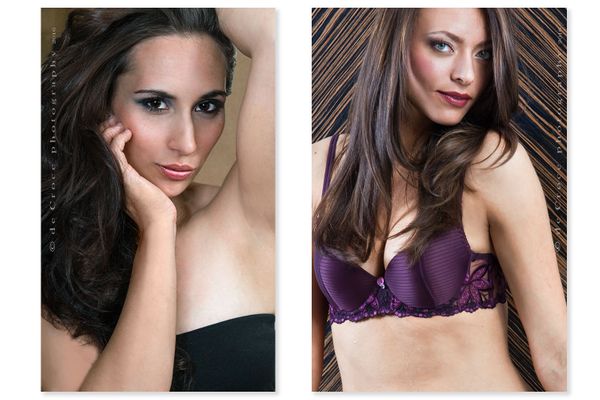 denver beauty photograpgers and model portfolio photographers at DeCroce are art directores. Here's a pair of elegant models for beauty photographers in Denver wearing lingerie looking straight forward into the lens Beauty Photography