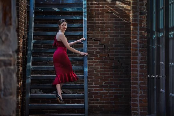 Model photography for portfolio of woman in red dress. Denver model art photographers