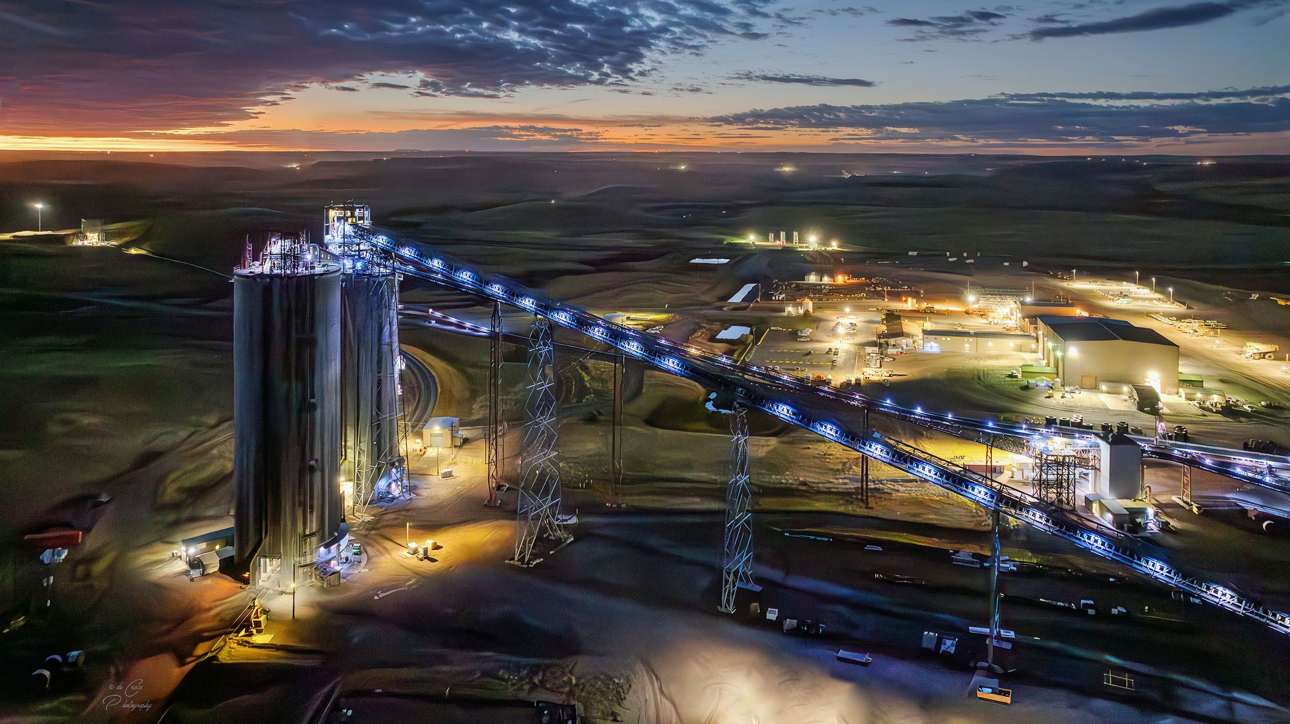 Industrial Night Photography Mining Silos