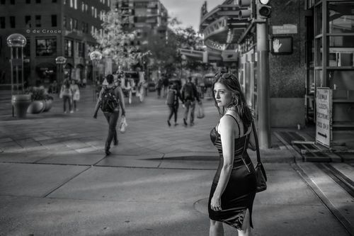 Black and white street actor by Denver photographer DeCroce. Moedl Photographers Denver