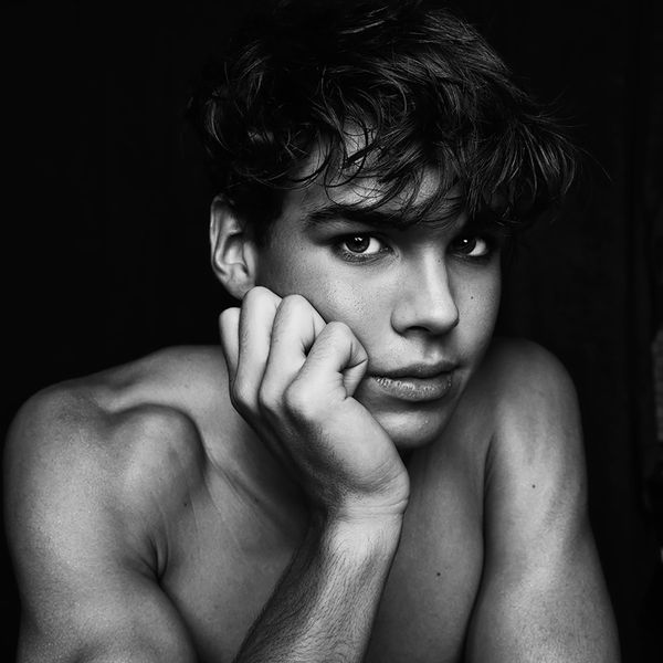 male teen black and white portrait