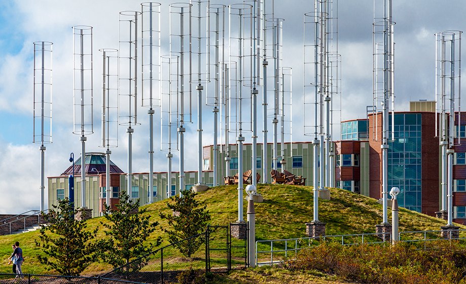 Vertical Wind Turbines at Quinniapac University in Hamden, Connecticut.